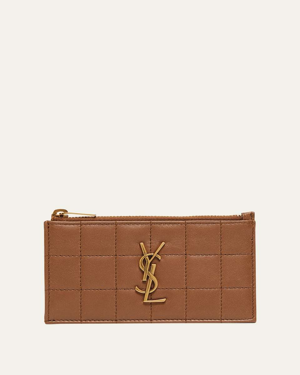 Cassandre YSL Ziptop Card Case in Quilted Smooth Leather